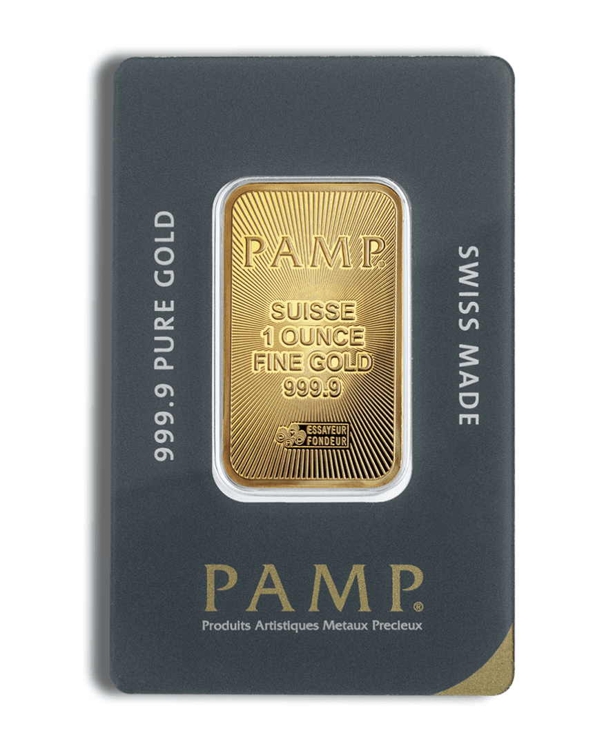 1 oz PAMP Suisse Gold Bar - .9999 Fine Gold with Assay Certification